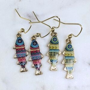 Cute Fish Earrings Colorful Boho Earrings Lot of Two